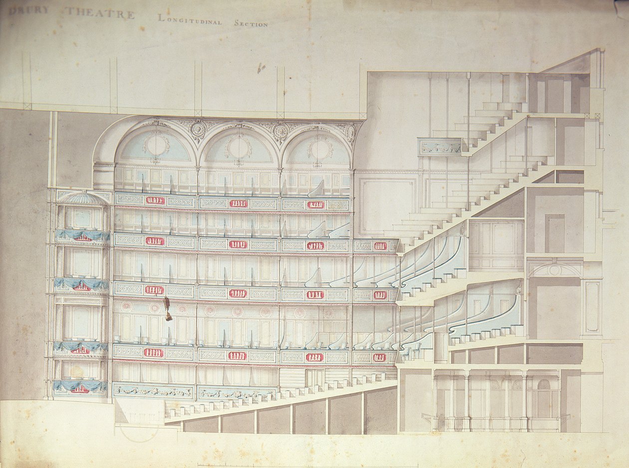 Divadlo Drury Lane, řez interiérem od Henry Holland