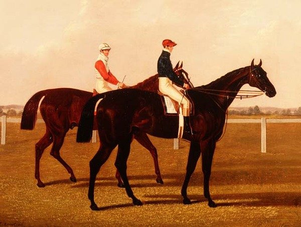 Závodní koně "Charles XII" a "Euclid" s Jockeys Up od Henry Hugh Armstead