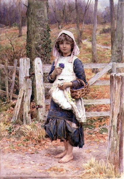 Dívka drží květinu od Henry James Johnstone