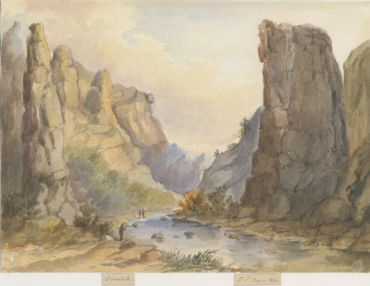 Dovedale - krajina: malba akvarelem, 1844 od Henry James Noyes