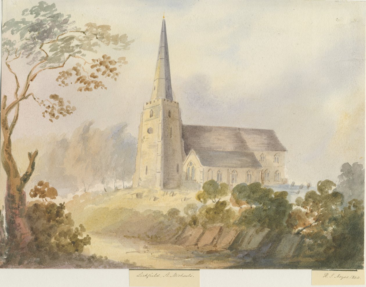 Lichfield - Kostel sv. Michaela: akvarel od Henry James Noyes