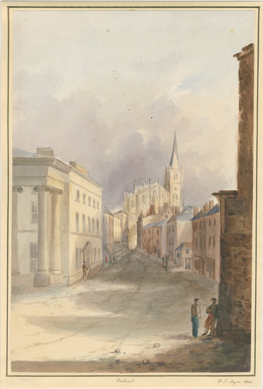 Walsall Town and Church: malba vodovými barvami, 1844 od Henry James Noyes