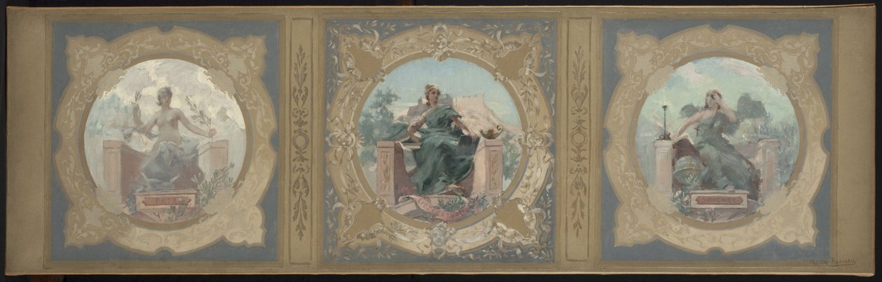 Skica pro galerii Lobau na pařížské radnici: Mír. Literatura. Věda, 1890 (olej na plátně) od Henry Jean Louis Boureau