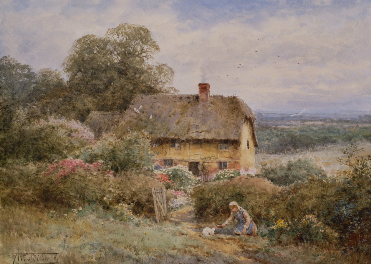 Malebná chaloupka, Warwickshire (tužka a akvarel) od Henry John Sylvester Stannard