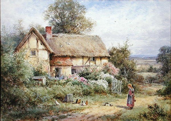 Krmení babičkiných mazlíčků (akvarel na papíře) od Henry John Sylvester Stannard