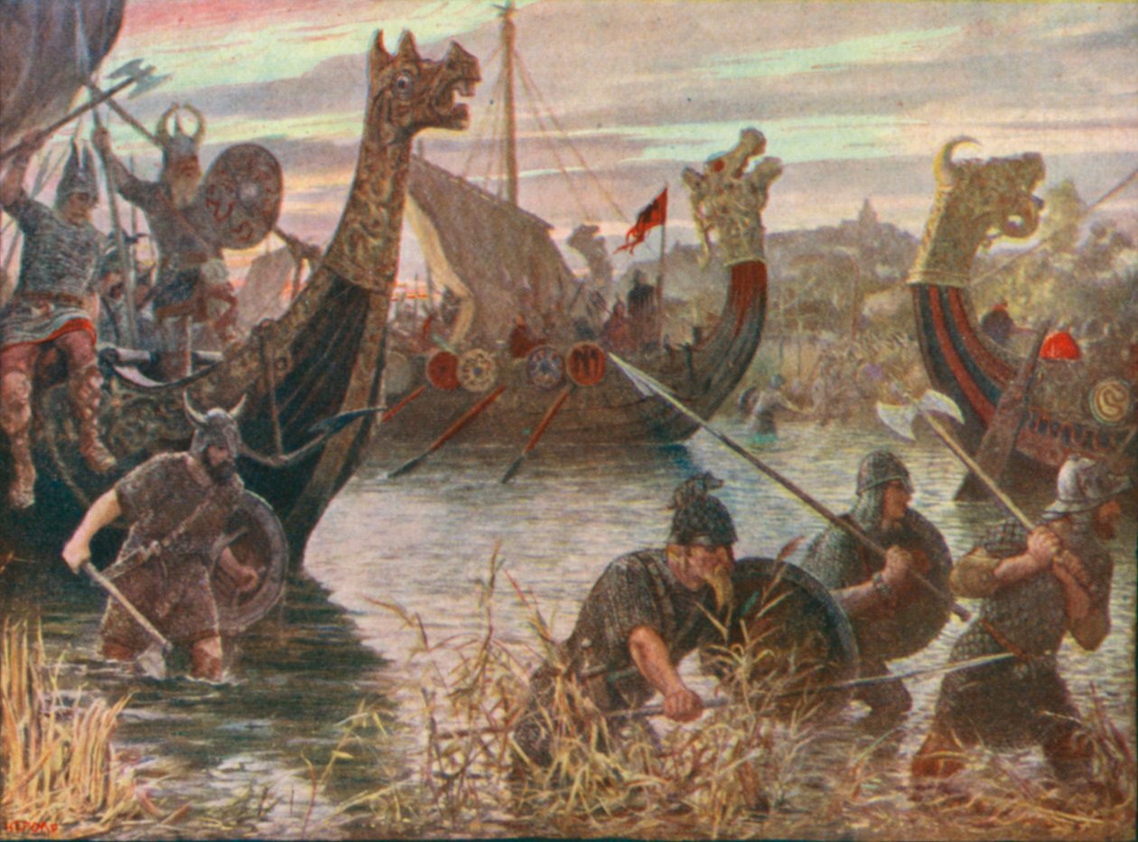 Dánský nájezd (barevná litografie) od Henry Justice Ford