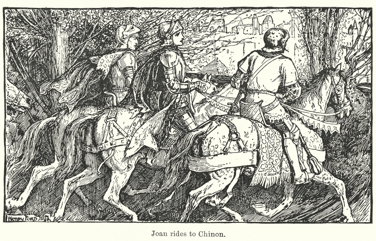 Joan jede do Chinonu (litografie) od Henry Justice Ford