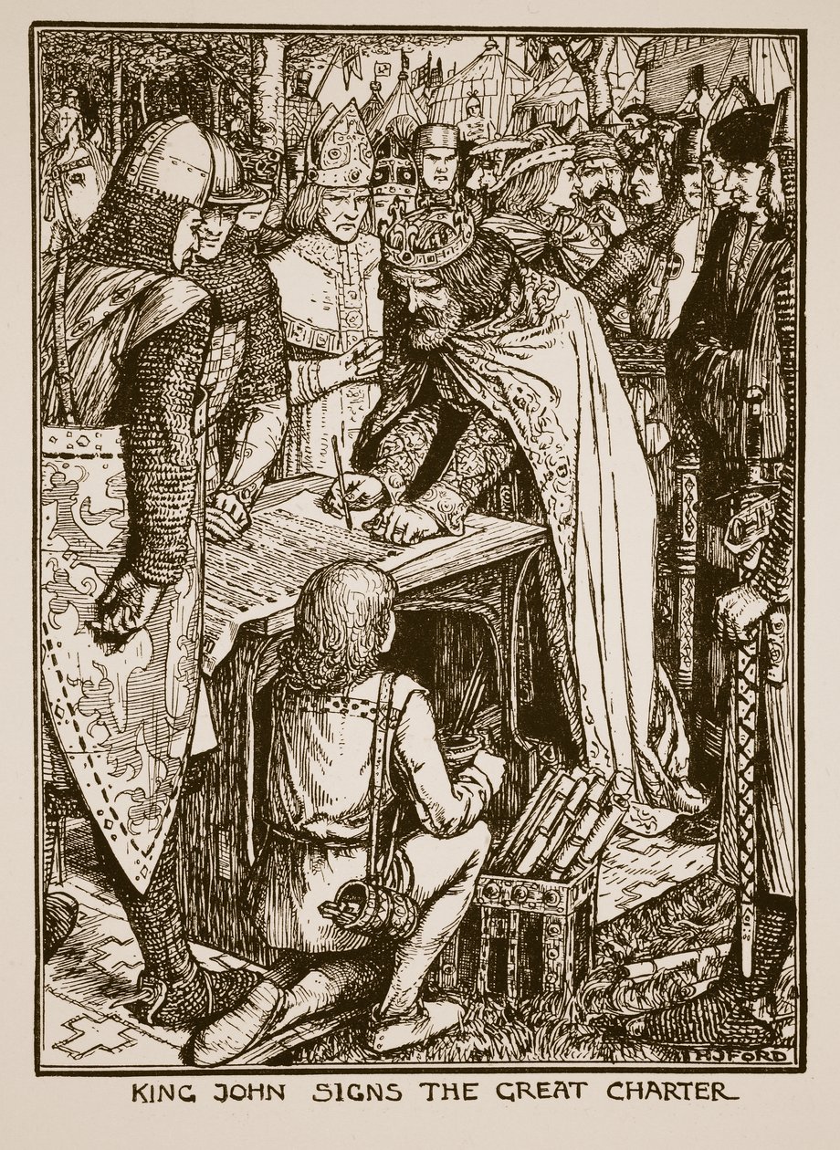 Král John zpívá Velkou chartu, ilustrace z 