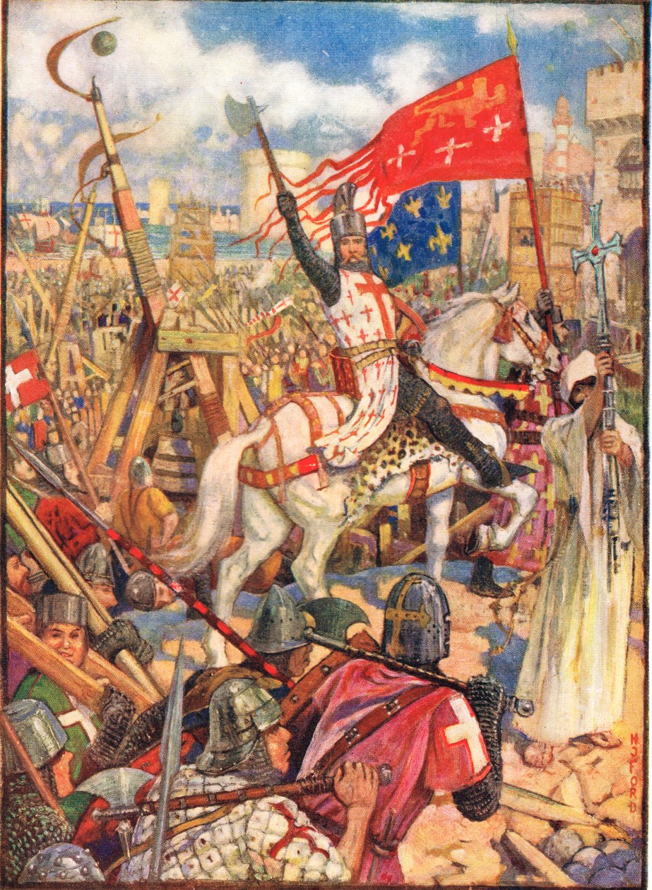 Richard Lví srdce na křížových výpravách, ilustrace z „Dějiny Anglie“ od Rudyarda Kiplinga, 1911 od Henry Justice Ford