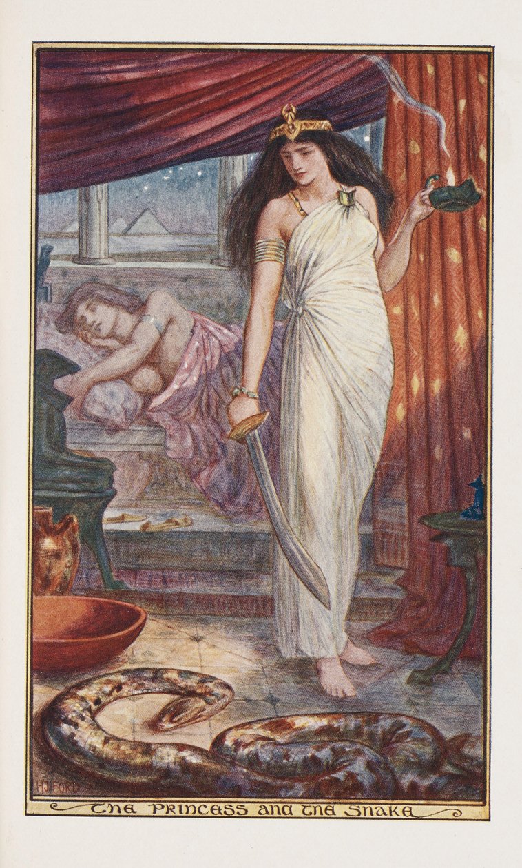 Princezna an the Snake, ilustrace z knihy The Brown Fairy Book od Andrewa Lainga, 1904 od Henry Justice Ford