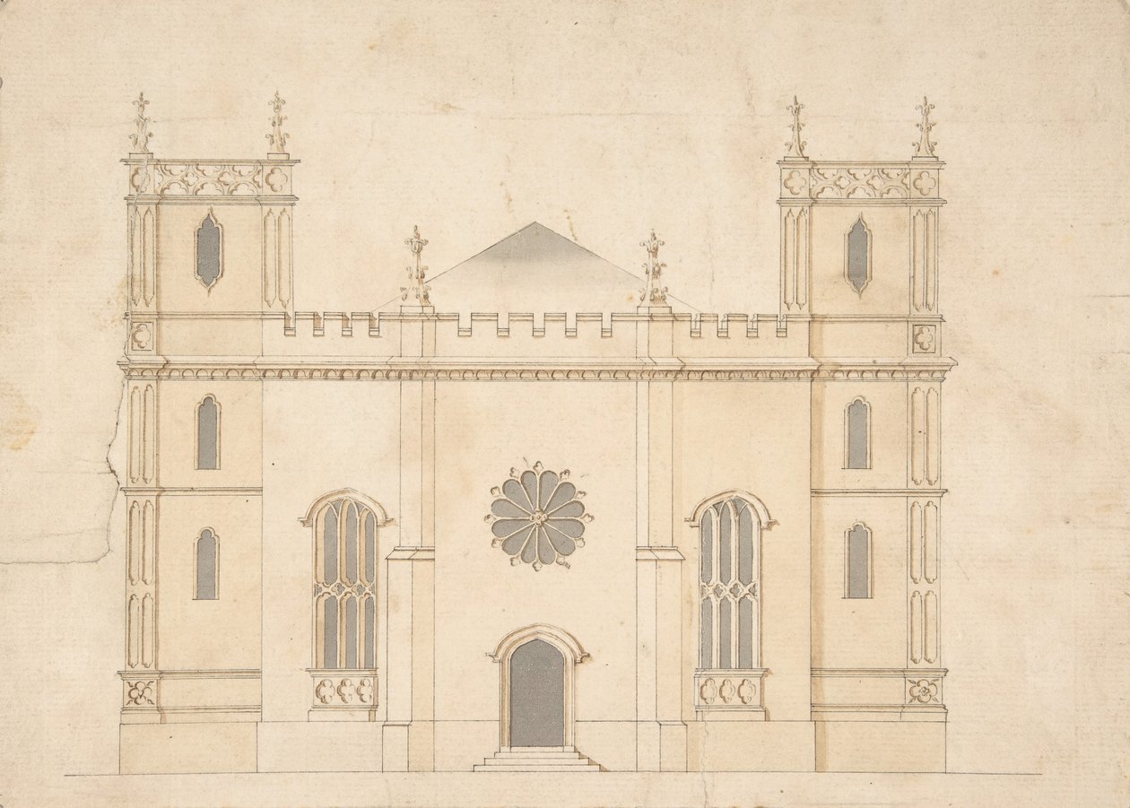 Fasáda novogotického kostela, 1745-76. od Henry Keene.