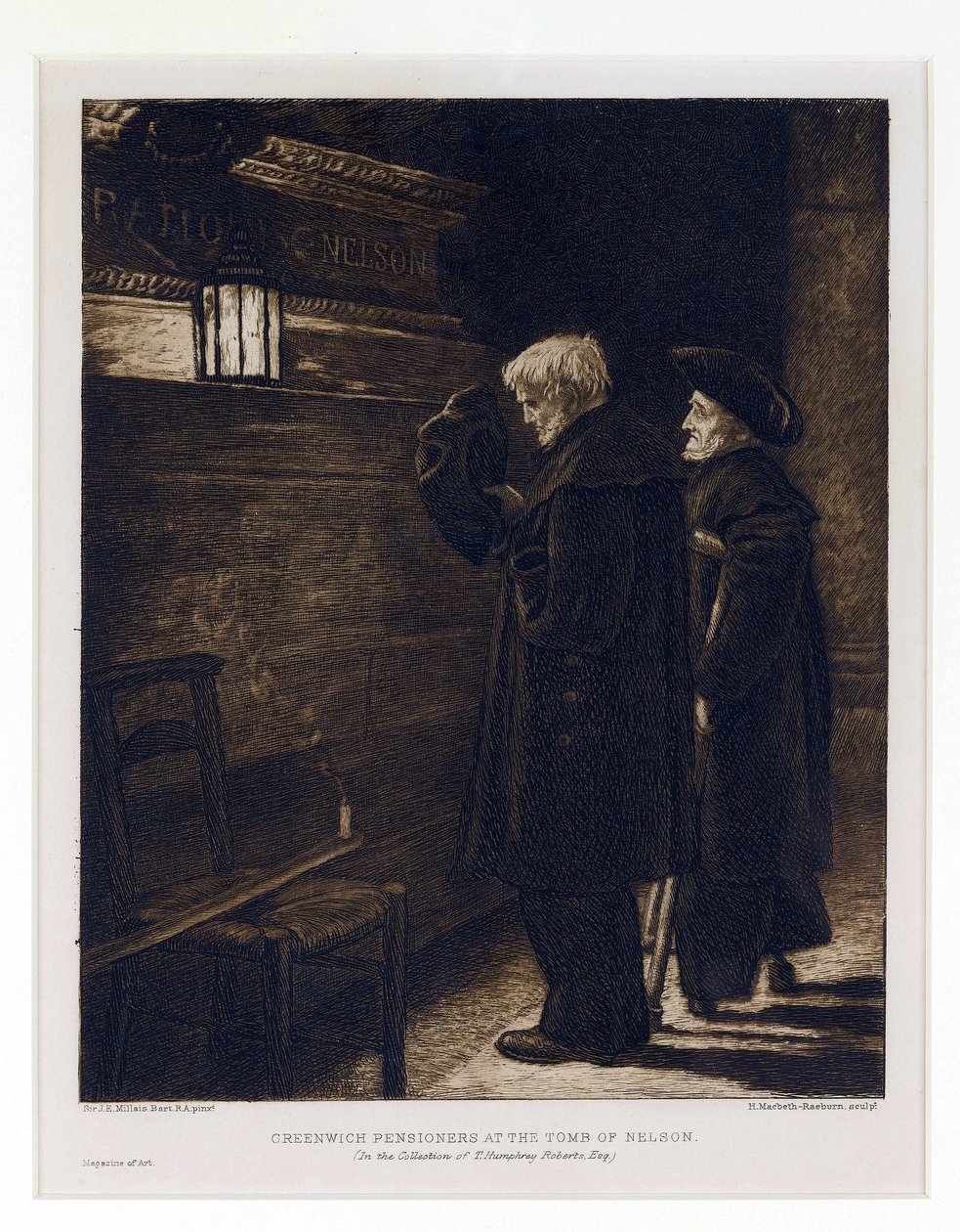 Dva obyvatelé Greenwichské nemocnice, vyzvednutí z hrobu Horatia Nelsona (1758-1805) v kryptě kostela svatého Pavla (Londýn, Anglie). od Henry Macbeth Raeburn