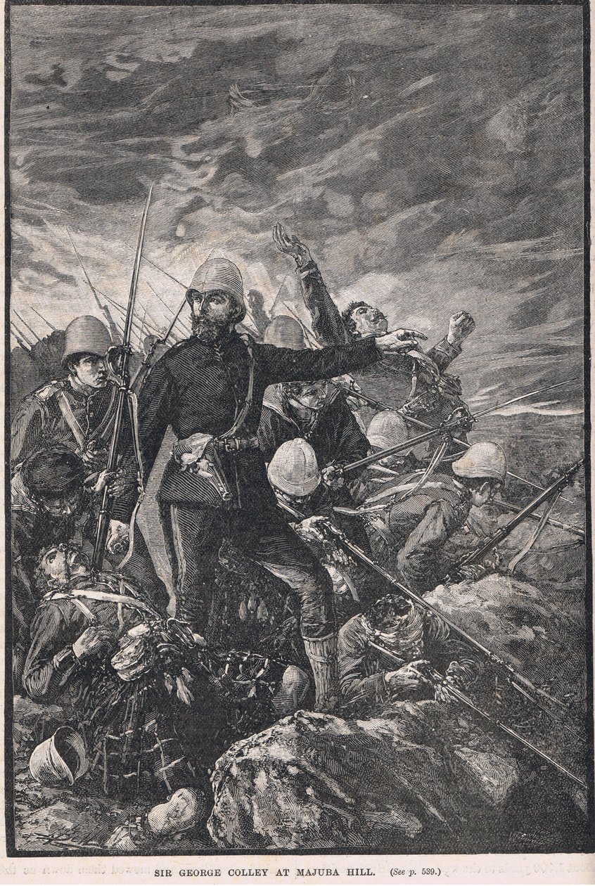 Sir George Colley na Majuba Hill, ilustrace z Cassellovy „Ilustrované historie Anglie“, vydané kolem roku 1910 od Henry Marriott Paget