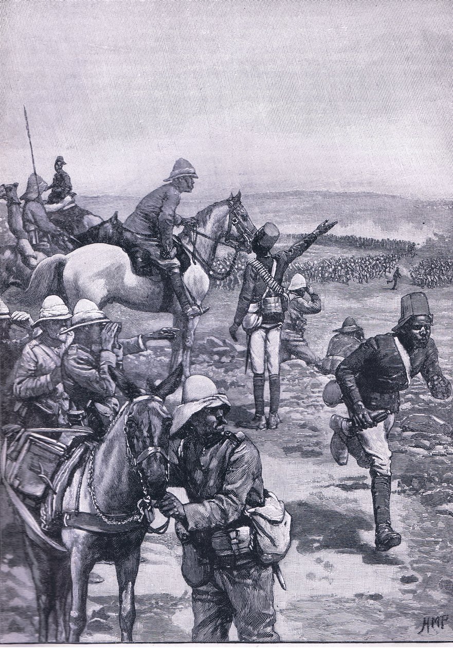 Bitva o Omdurman: MacDonaldova brigáda odrážející nápor Dervishů, ilustrace z Cassells History of England, 1900s od Henry Marriott Paget