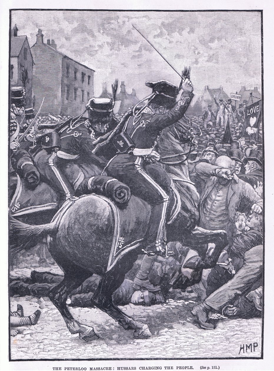 Masakr v Peterloo: Husaři útočí na lid 1819 našeho letopočtu od Henry Marriott Paget