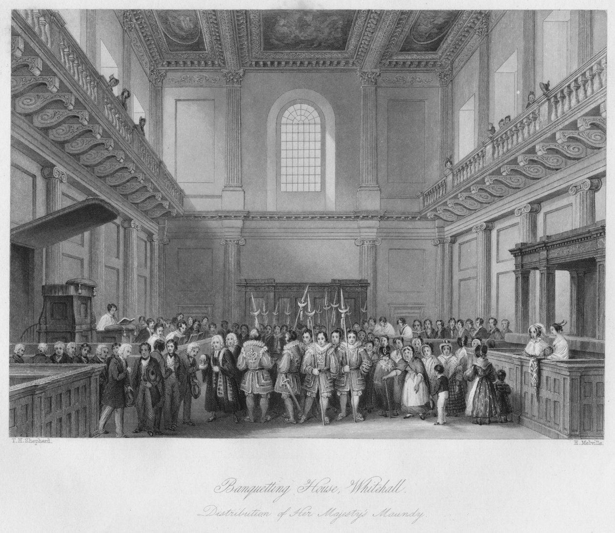 Banketní dům, Whitehall. Distribuce Her Majestys Maundy, c1841 od Henry Melville
