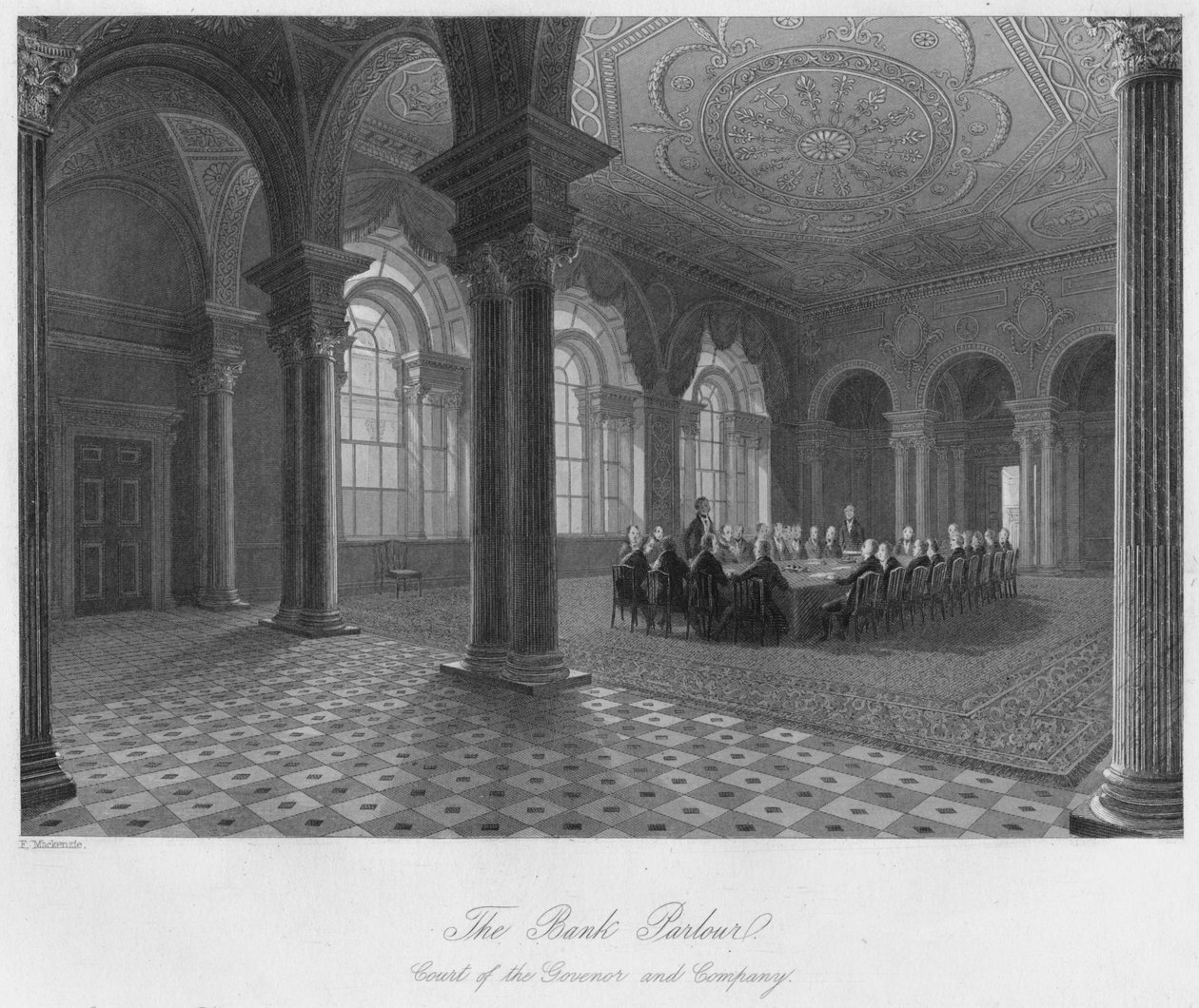 Bankovní salonek. Court of the Governor and Company, c1841 od Henry Melville