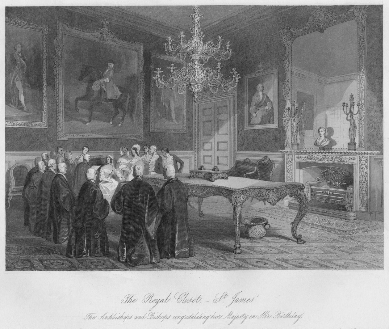 Královská skříň. - St. Jamess. Arcibiskupové a biskupové blahopřejí Jejímu Veličenstvu k jejímu narození od Henry Melville