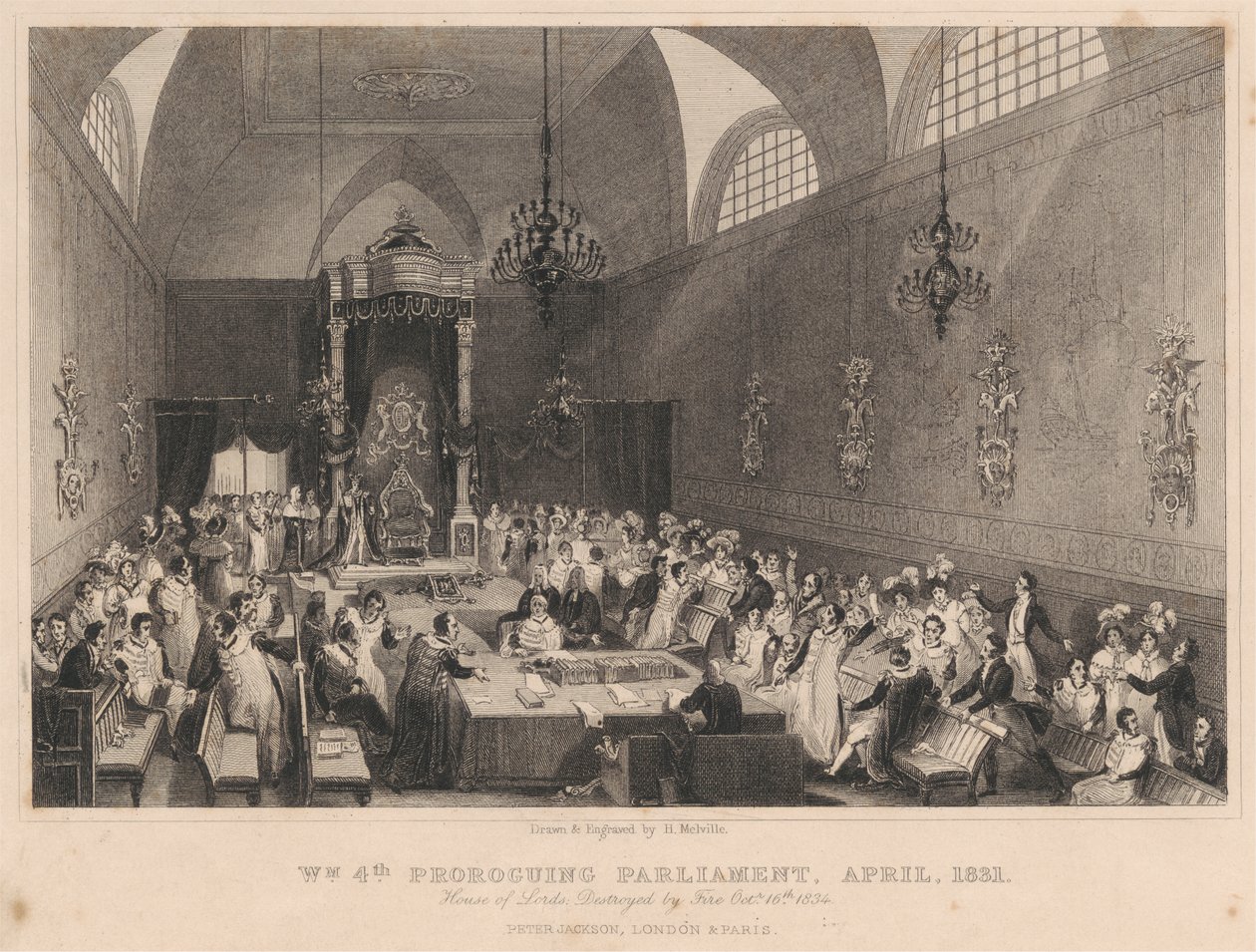 William 4. dočasný parlament, duben 1831. Sněmovna lordů: zničena požárem 16. října 1834 od Henry Melville