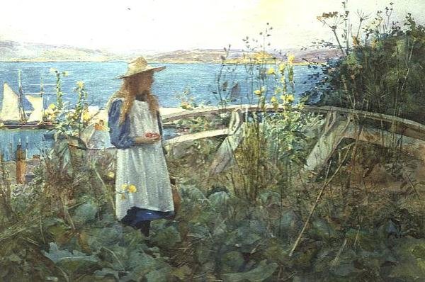 Dívka v zahradě u moře od Henry Meynell Rheam