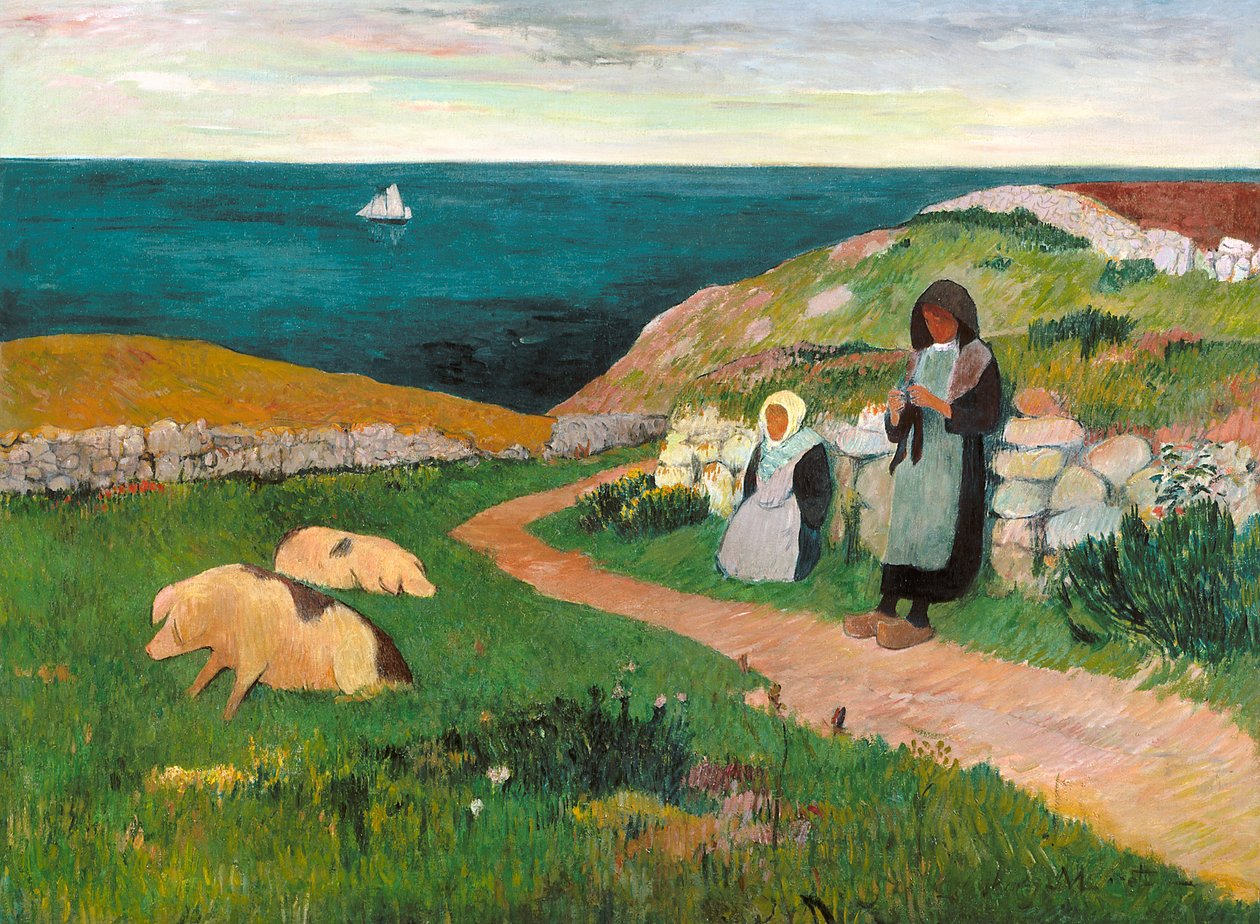 Young Breton Girls In The Field (olej na plátně) od Henry Moret