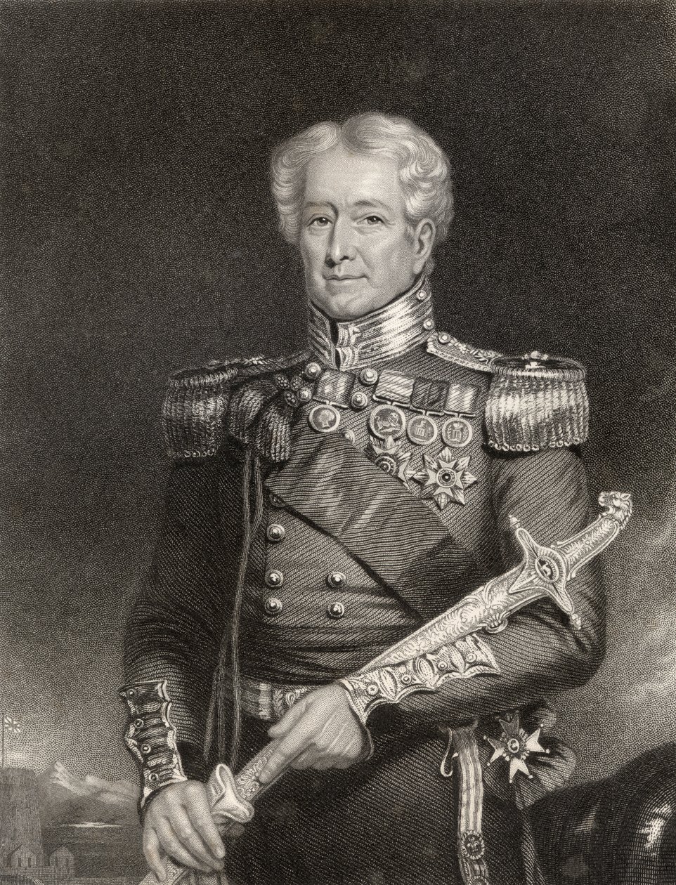 Sir Robert Henry Sale, vyrytý F. Hollem, z 