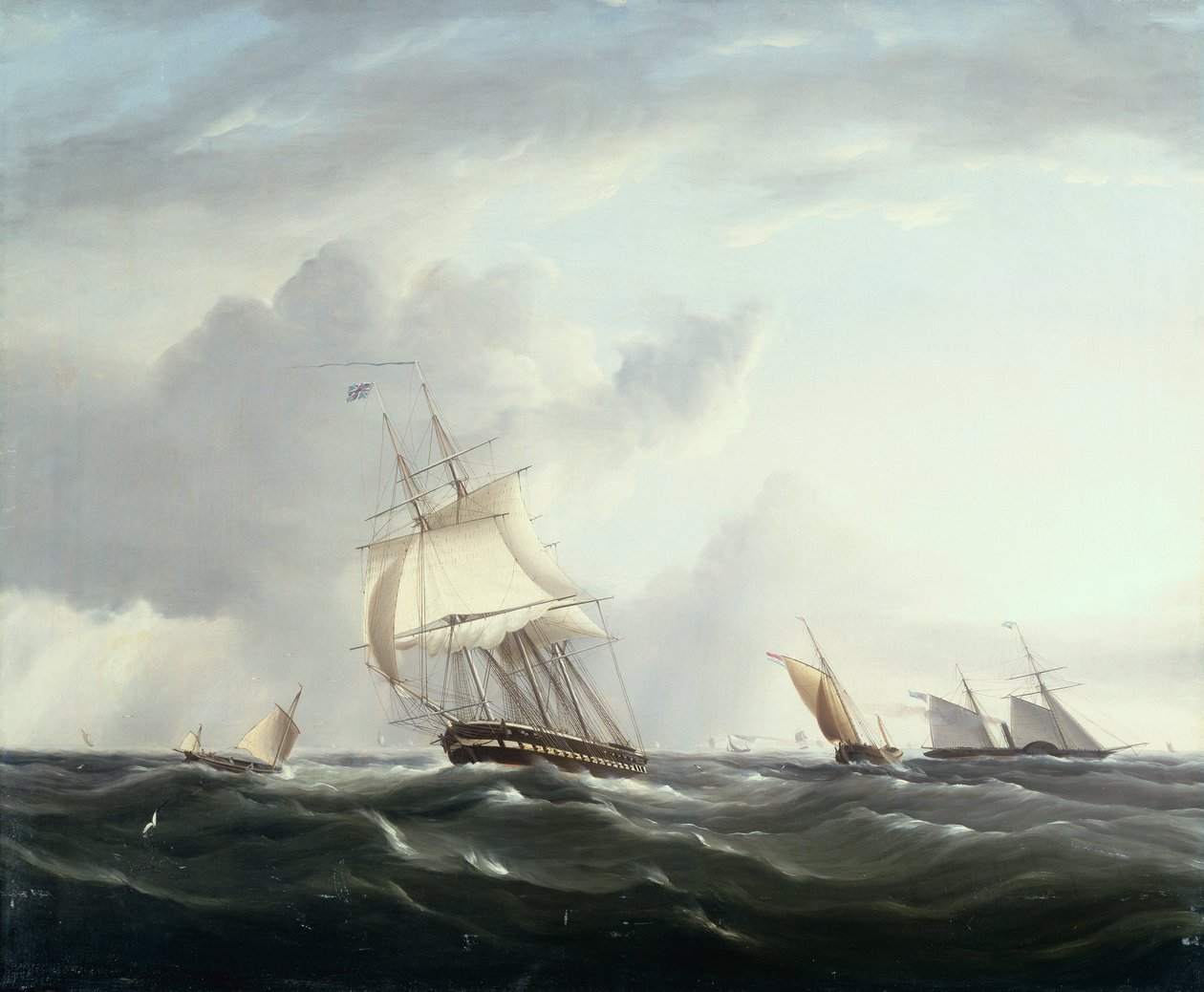 Fregata, Paddlesteamer a Dutch Smallcraft in the Downs (ropa) od Henry Moses