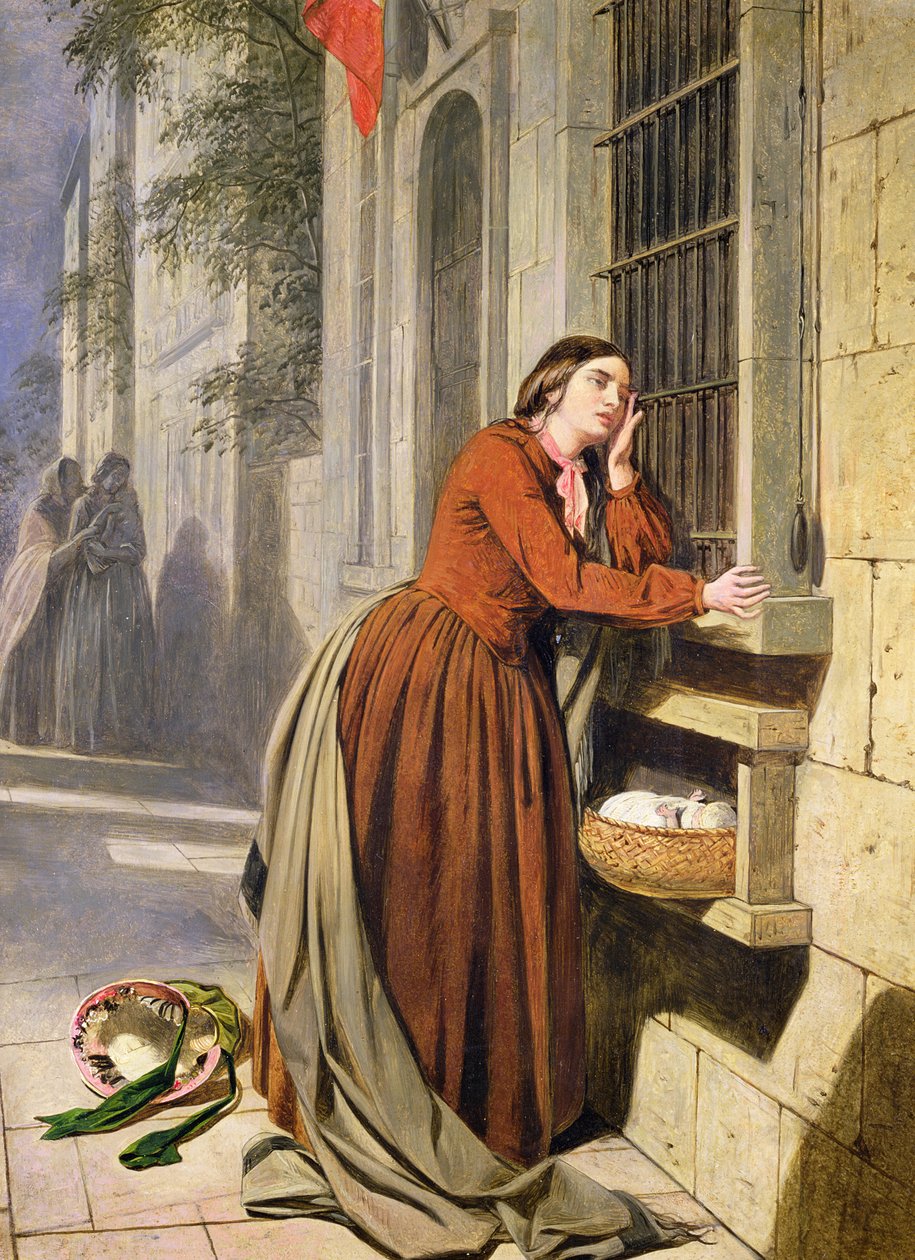 Matka uložila své dítě do Foundling Hospital v Paříži, kolem 1855-60 (olej na dřevě) od Henry Nelson O