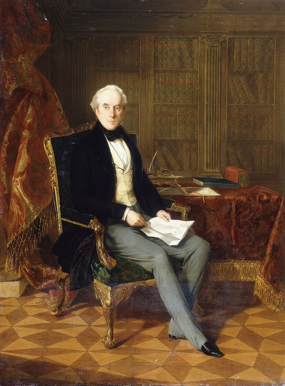 Portrét Henryho Pelhama-Clintona, K.G., 4. vévody z Newcastlu, držícího dokument, ve své pracovně, 1850 od Henry Nelson ONeil