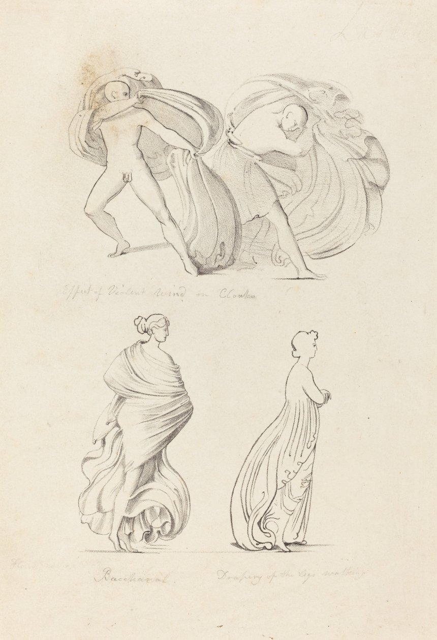 Draperie, Tři postavy, Bacchante a Dva z přírody od Henry Noel Humphreys after John Flaxman