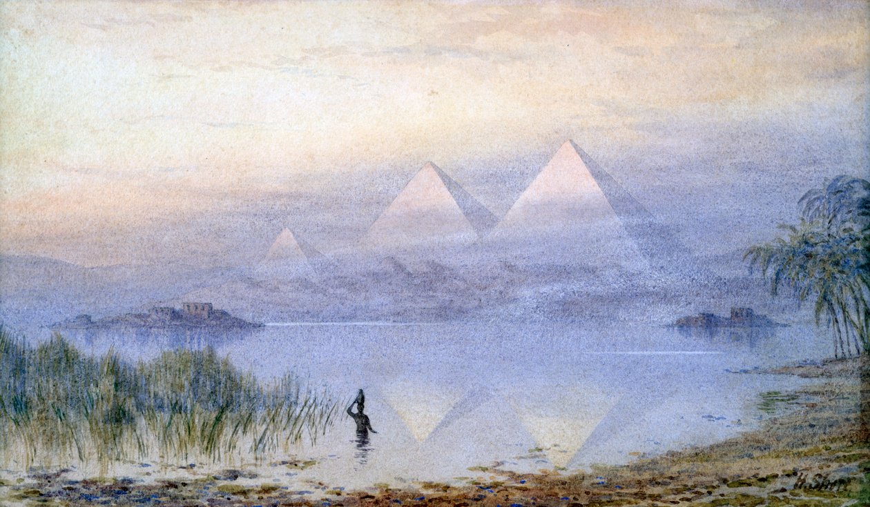 Pyramidy během povodně Nilu, Egypt, 1888 od Henry Noel Shore