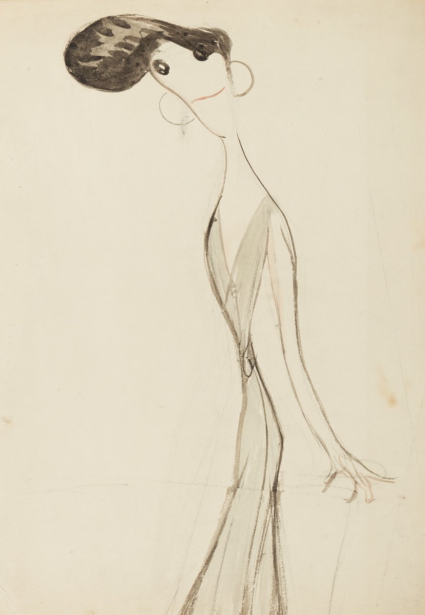 Irene Vanbrugh, studie pro seriál Stars of the Music Hall Stage, kolem roku 1908 (wc na papíře) od Henry Ospovat
