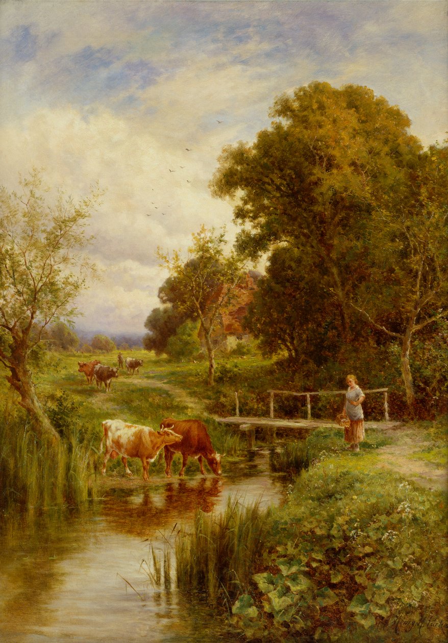 Přes potok, Midgham, Berkshire (olej na plátně) od Henry Parker