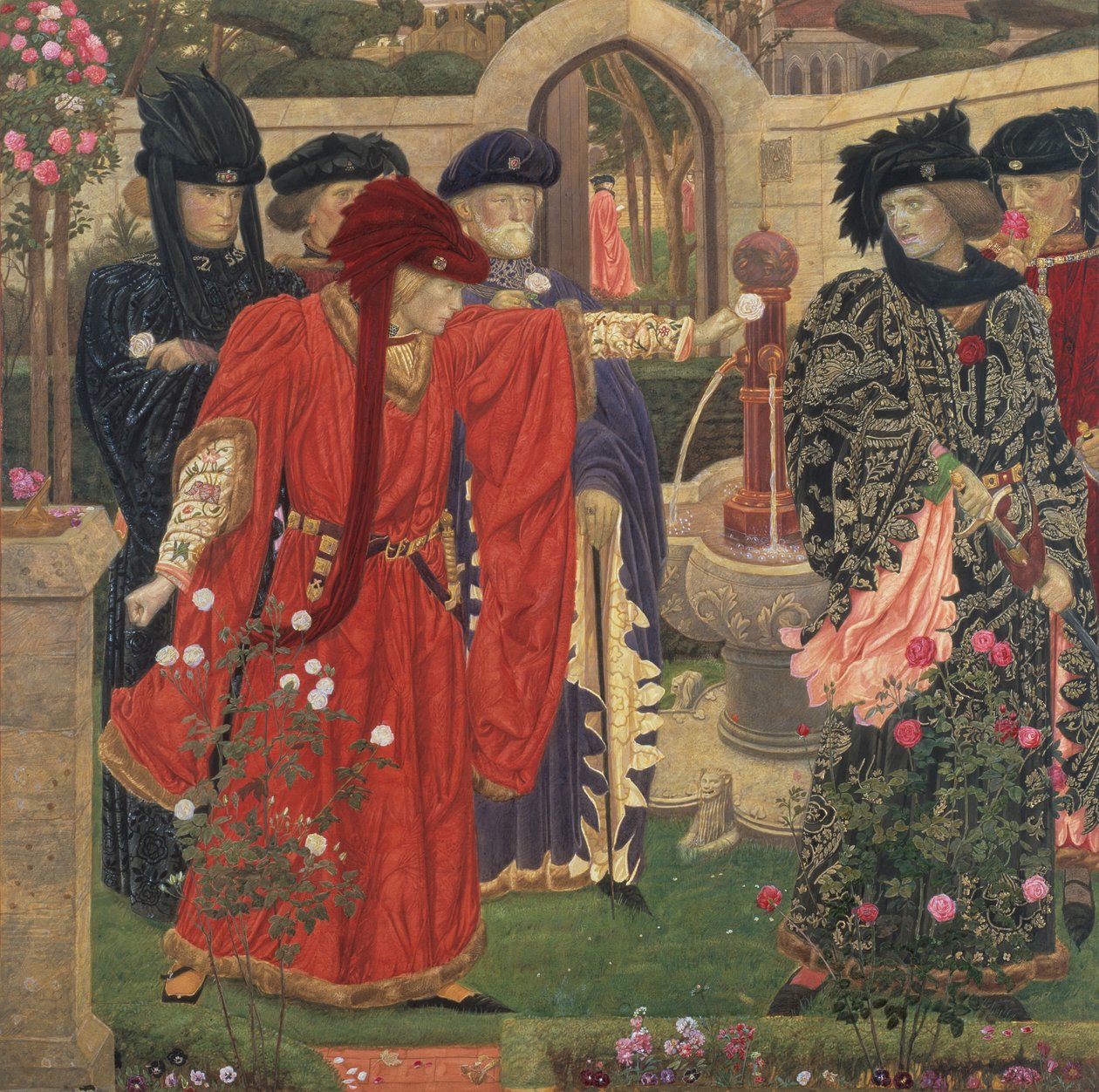 Výběr červených a bílých růží v chrámové zahradě, 1910. od Henry Payne