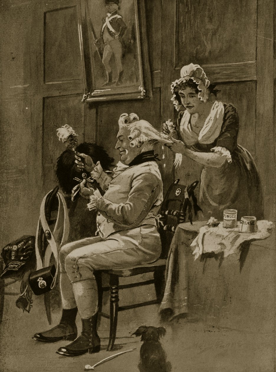 Příprava na přehlídku, 1799, ilustrace z „Hutchinsonova příběhu britského národa“, kolem roku 1923 od Henry Payne