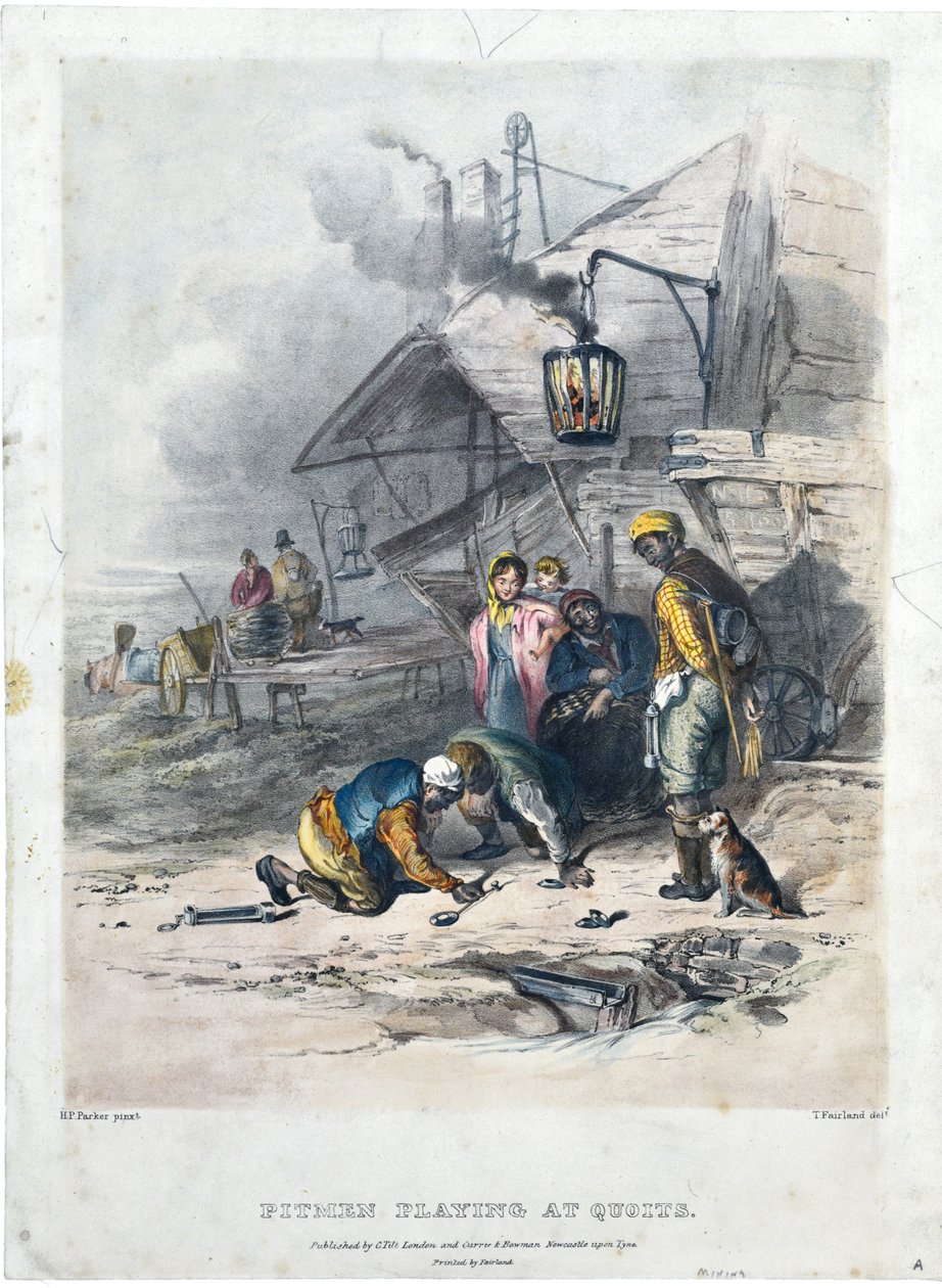 Hráči na dolu hrají quoits, asi 1837 (ručně kolorovaná litografie na papíře) od Henry Perlee Parker