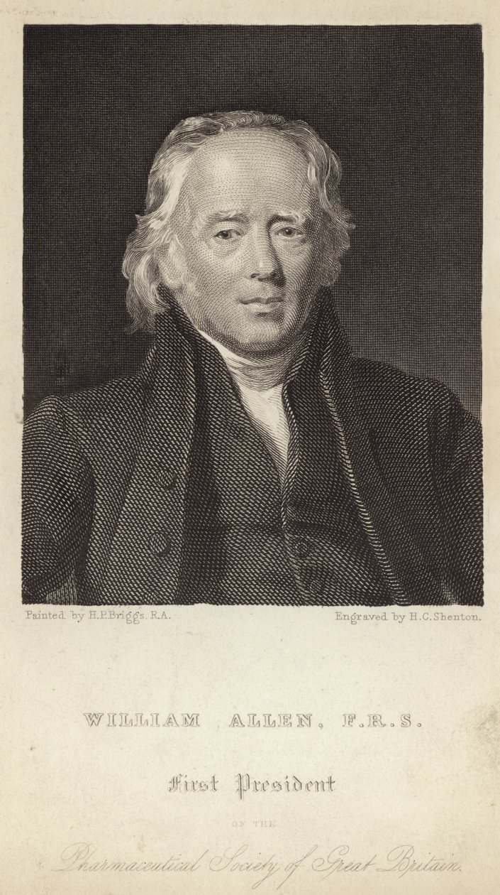 William Allen - první prezident Farmaceutické společnosti Velké Británie (1770-1843) (rytina) od Henry Perronet (after) Briggs