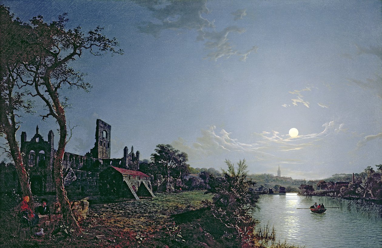 Ráno s výhledem na Kirkstall Abbey (olej na plátně) od Henry Pether