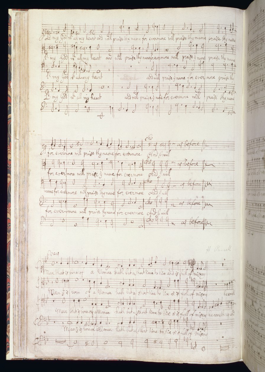 MU MS 88 f.102 "Man that is born of woman", stránka ze svazku anglických hymnů, které složil a napsal Henry Purcell (1659-95) 1673 (tuš na papíře) od Henry Purcell