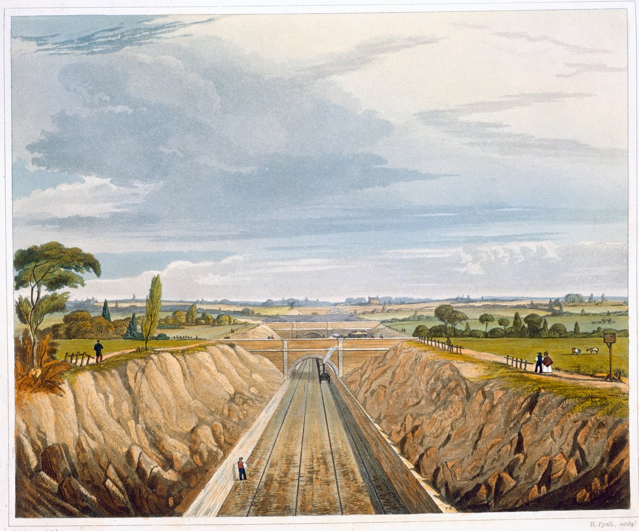„Nedaleko Liverpoolu, při pohledu na Manchester“, Liverpool a Manchesterská železnice, 1833 od Henry Pyall