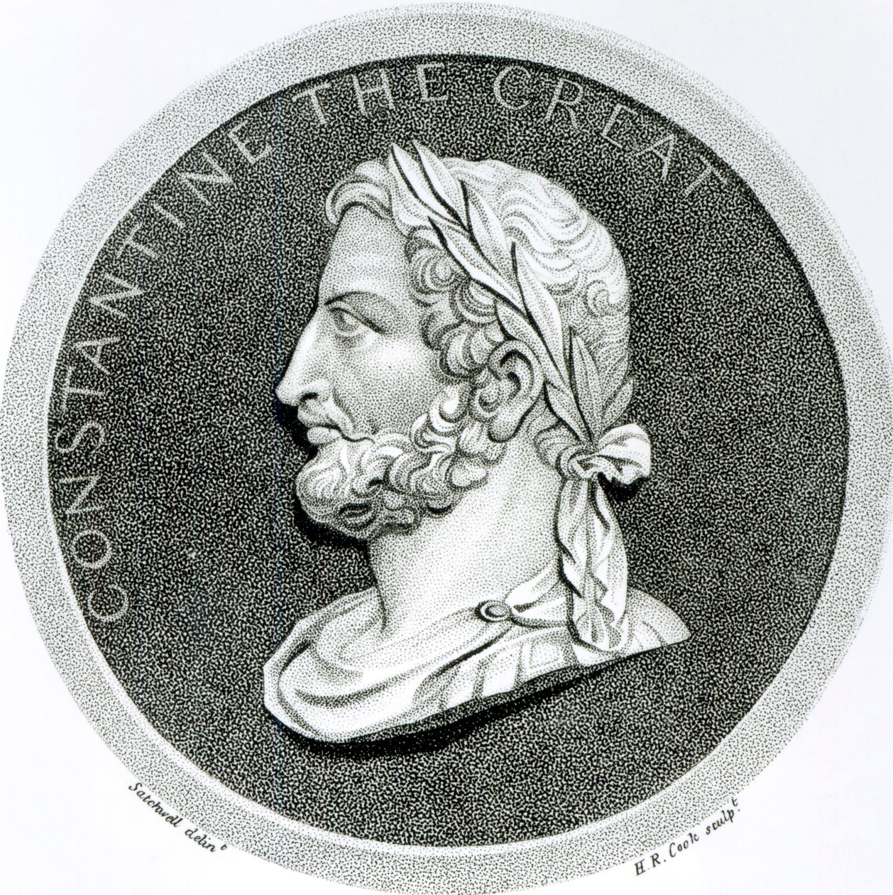 Portrét Konstantina Velikého, z „Dějiny úpadku a pádu Římské říše“, svazek 5 Strana 49, Edward Gibbon, 1808 od Henry R. Cook