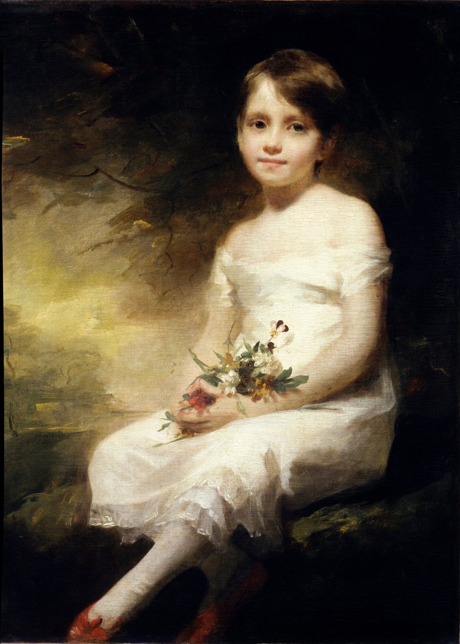 Portrét Nancy Grahamové nebo holčičky držící květiny Obraz Henry Raeburn (1756-1823) (ec.angl.) 19. století Sun. 0,91x0,71 m Paříž, musee du Louvre. od Henry Raeburn