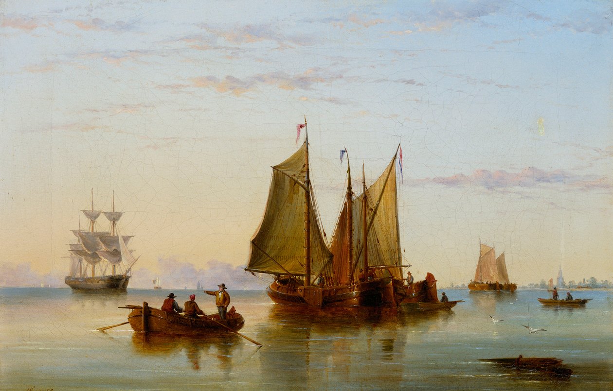 Rybářské lodě a další plavidla na Scheldt u Rotterdamu, 1852 od Henry Redmore