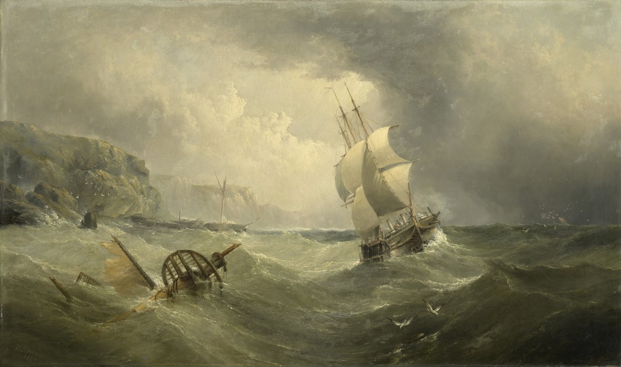 Loď z pobřeží v rozbouřeném moři, 1874 od Henry Redmore