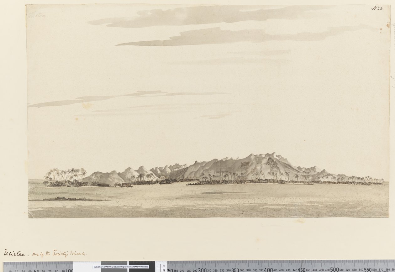 Strana 23 Ulietea, jeden ze Společenských ostrovů, 1768-75 (wc) od Henry Roberts