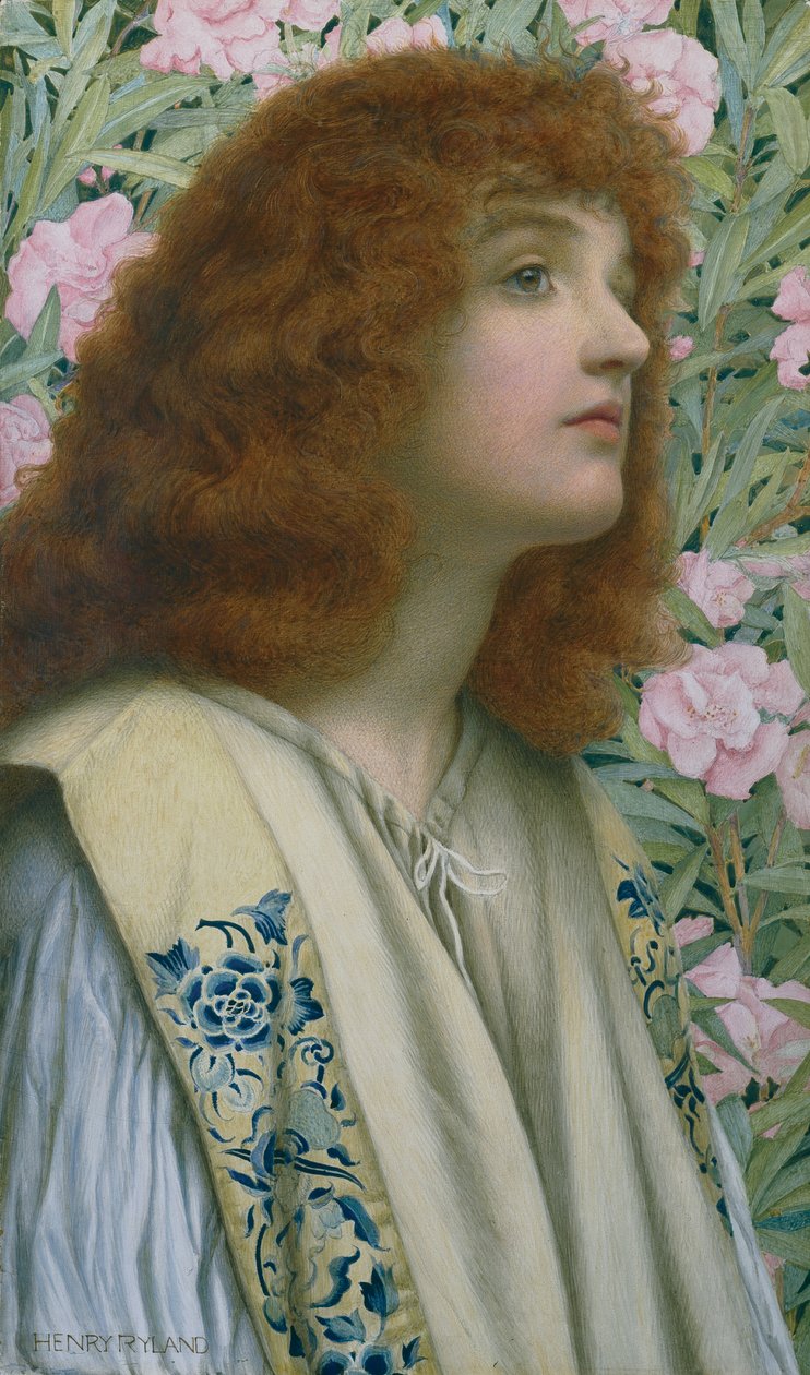 Oleandr (kvaš a akvarel na desce) od Henry Ryland