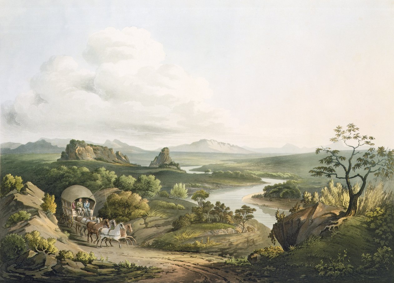 Pohled poblíž Roode Sand Pass na mysu Dobré naděje, vyrytý J. Bluckem (fl.1791-1831) 1809 (akvatinta) od Henry Salt