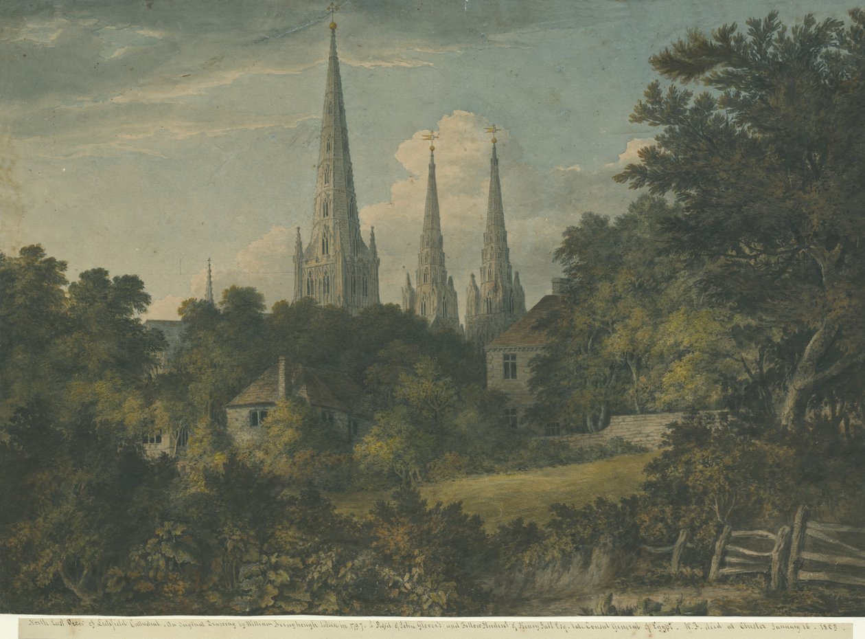 Katedrála Lichfield – pohled na severovýchod: malba vodovými barvami, 1797 od Henry Salt