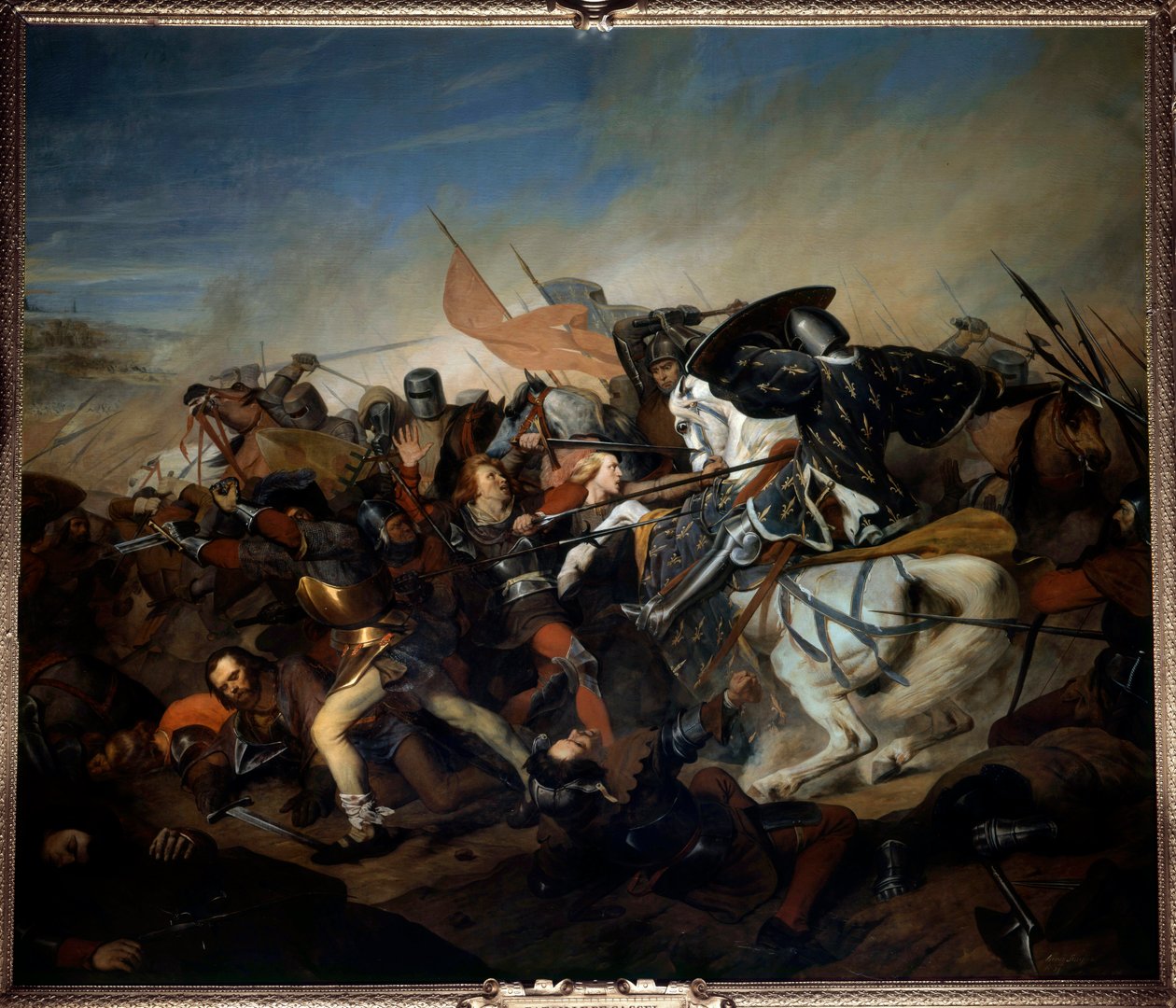 Pohled na bitvu u Kasselu 23.8.1328, vítězství Filipa VI. z Valois nad vlámskou armádou Obraz Henry Scheffer (1798-1862) 1837 Ne. 4,65x5,43 m versailles, muzeum zámku od Henry Scheffer