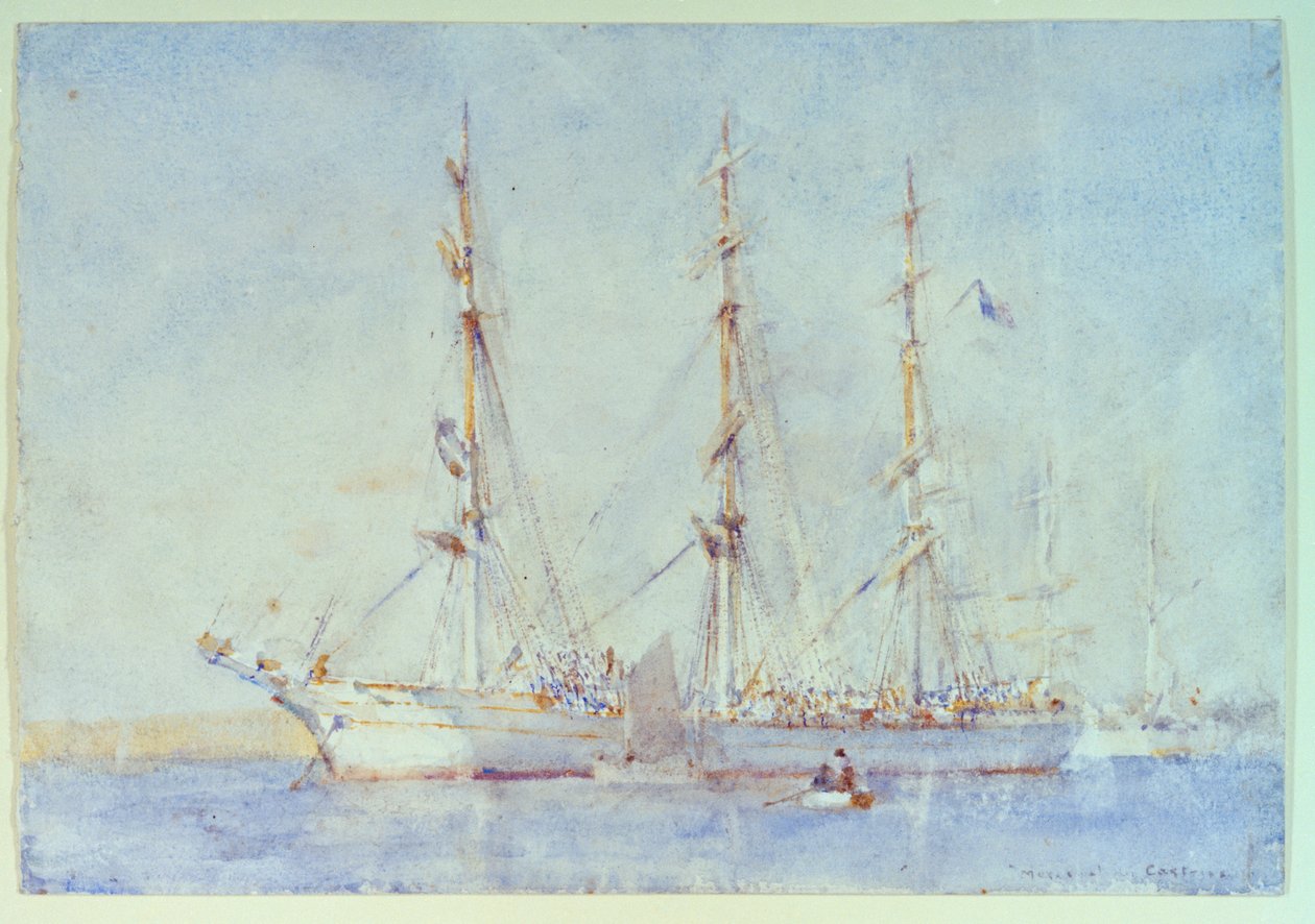 Francouzská loď Marecual de Cashes [Mareschal de Cashes] ve Falmouthu červenec 1914, počátek 20. století (akvarel) od Henry Scott Tuke